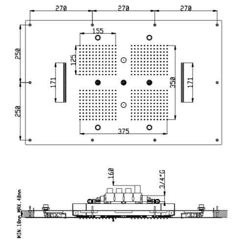 KT036A05Q AquaElite верхний душ потолочного крепления с 4-мя режимами, 850x540 мм, 3/4"