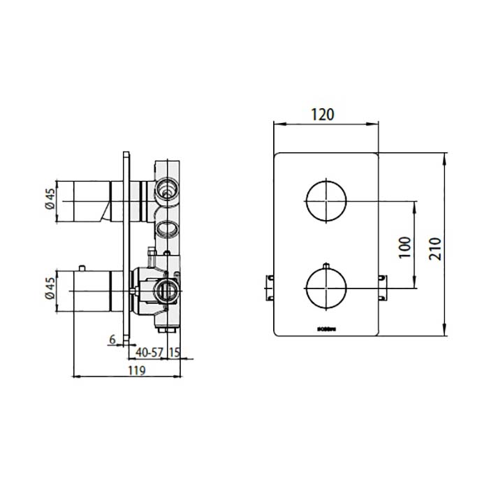 Bossini Inox Термостат для душа, встраиваемый, с девиаторм 1/2/3/4/5, цвет: сталь брашированная INZ003.075