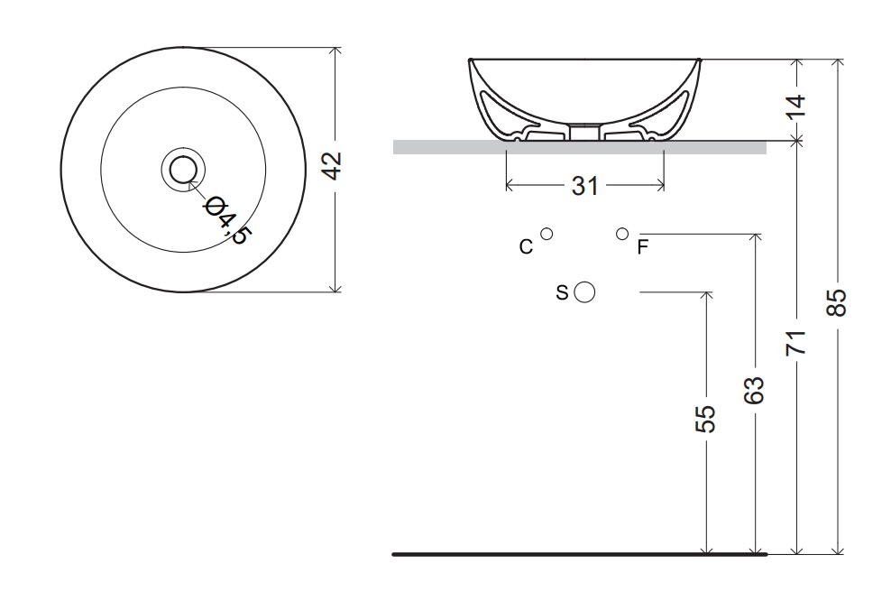 001 447 001 NIC Design Ovvio раковина накладная круглая d420 мм, цвет белый глянцевый