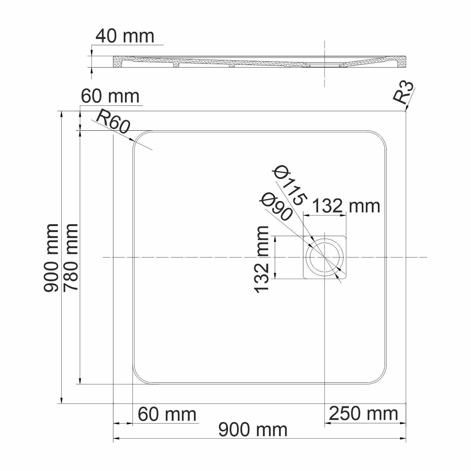Rhin 44T03 Душевой поддон 90x90