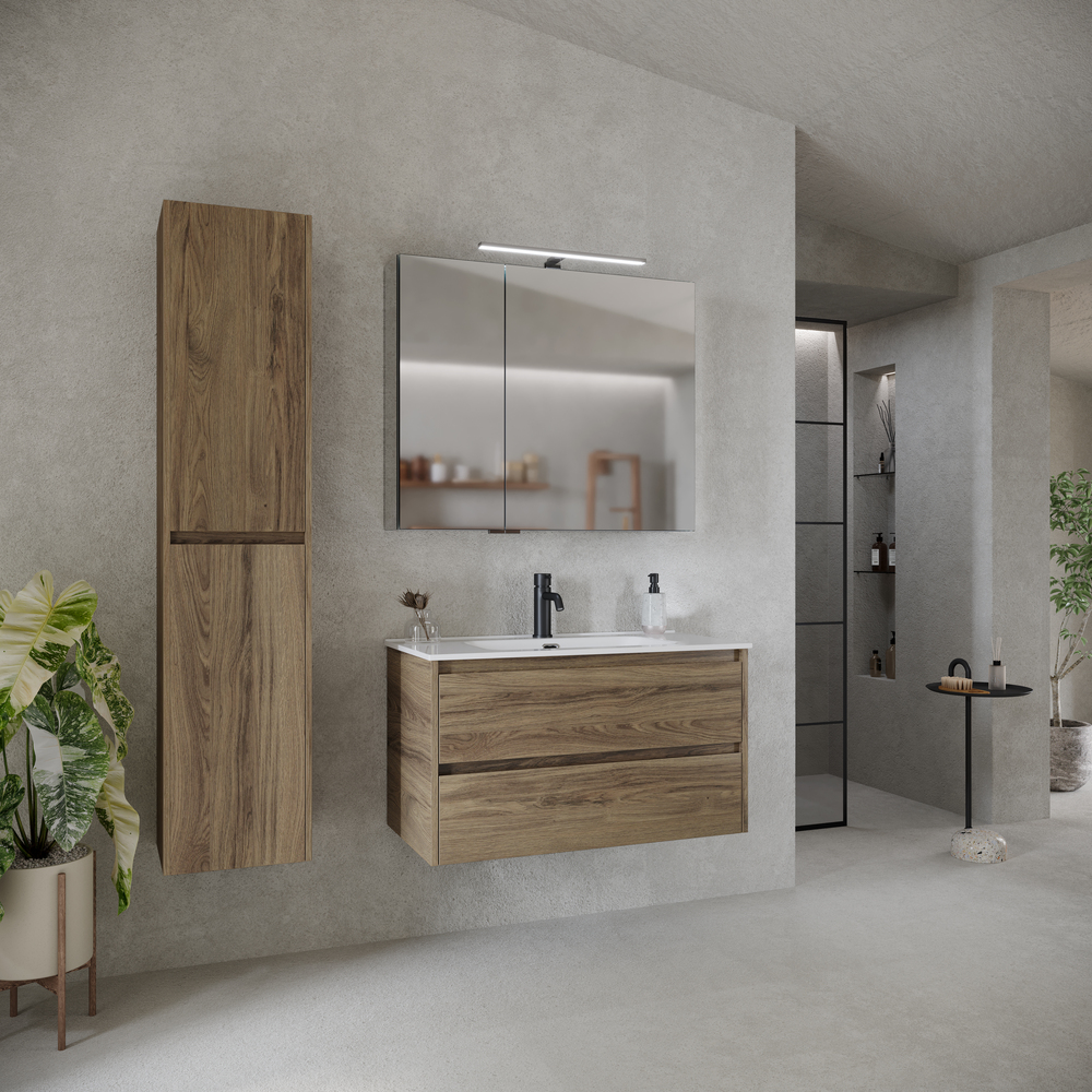 Тумба подвесная SANCOS Libra 890х450х500, c двумя ящиками оснащенными доводчиками, дуб чарльстон, арт. LB90ECH