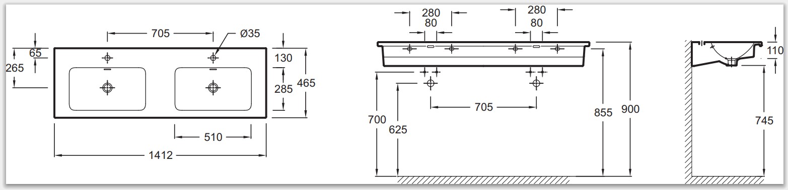 Jacob Delafon Раковина двойная 140х46 см Vox EXAA112-00