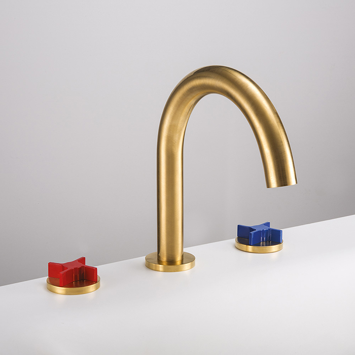 Gattoni GAS Смеситель для раковины на 3 отв., в комплекте цвет: Satin gold/красный/синий GS99/32SGR0