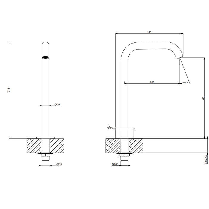 Gessi 316 Отдельно стоящий излив h=23см , цвет: Black XL 54093#299