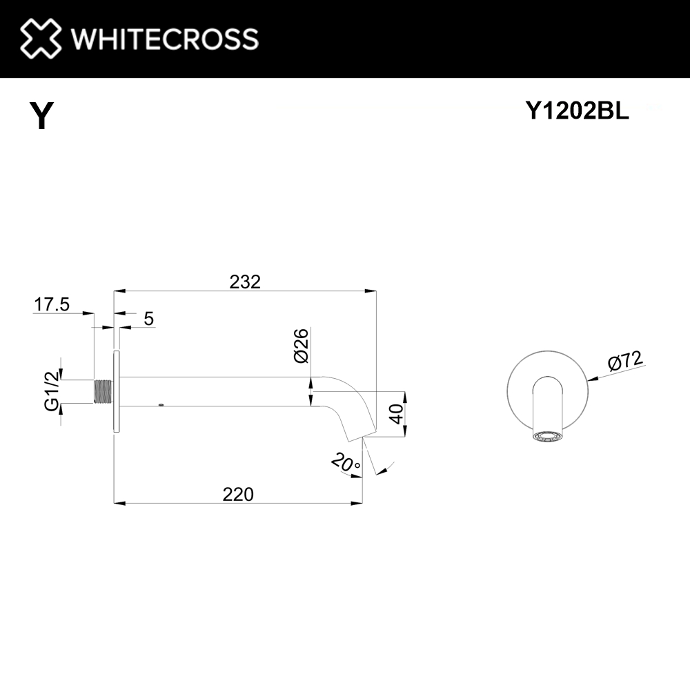 Излив настенный 220 мм WHITECROSS Y1202BL (черный мат)