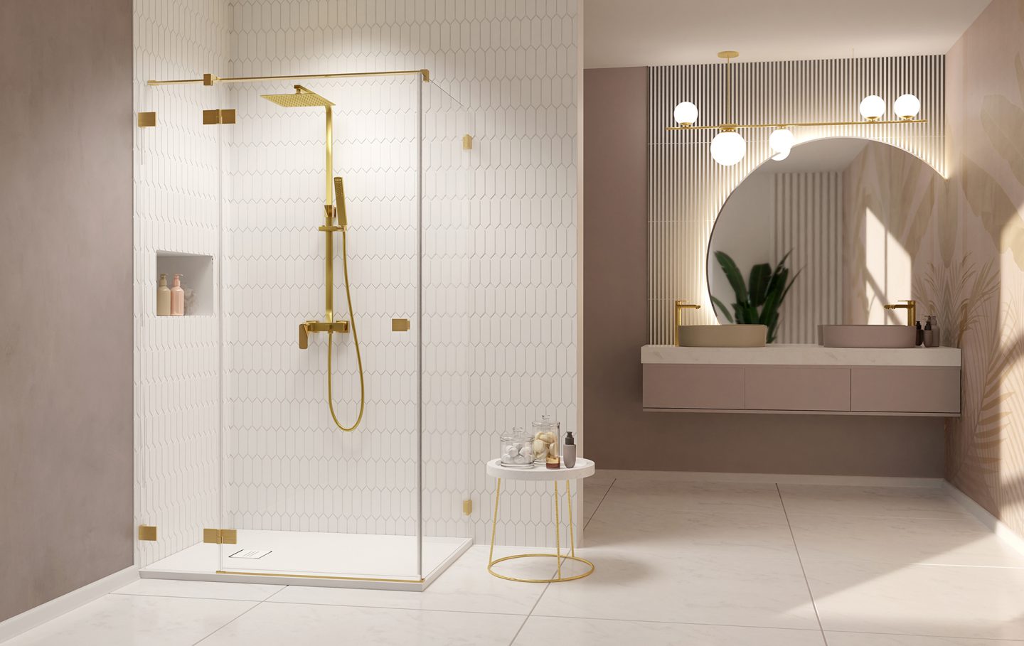 Прямоугольный душевой уголок 80X80 ESSENZA PRO BRUSHED GOLD KDJ золото брашированное