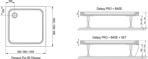 Поддон для душа Ravak Galaxy PERSEUS PRO-90 CHROME белый