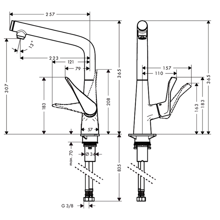 Hansgrohe Metris Select Смеситель  для кухни на 1 отв, поворотный излив, кнопка вкл/выкл воды, цвет: хром 14883000