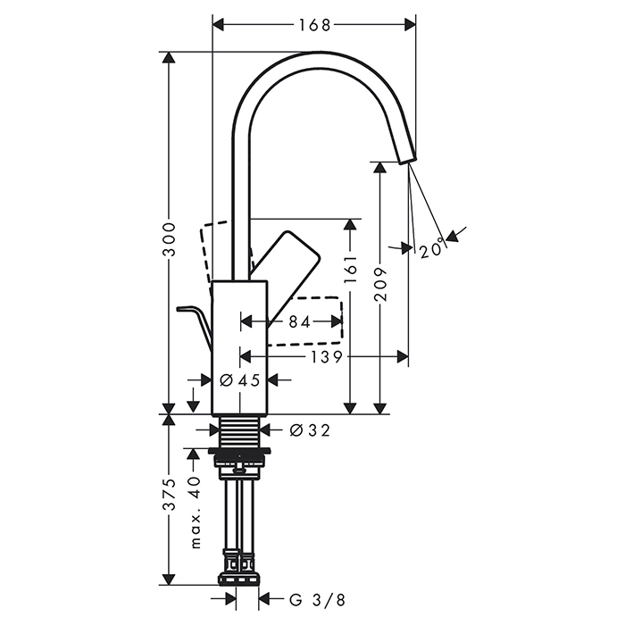 Hansgrohe Vivenis Смеситель для раковины, на 1 отв., с поворотным изливом, с донным клапаном, цвет: черный матовый 75030670