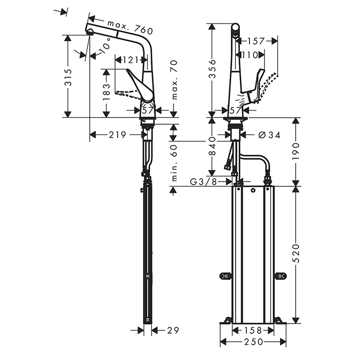 Hansgrohe Metris Смеситель для кухни, 1 отв., sBox, цвет: сталь 73812800