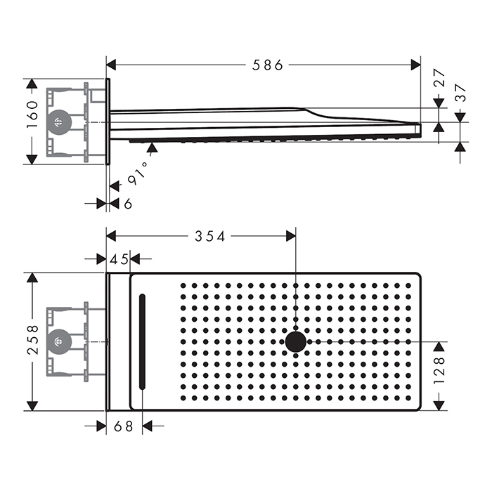 Axor ShowerSolutions Верхний душ 25x58см, 3jet, настенный, цвет: шлифованная бронза 35283140