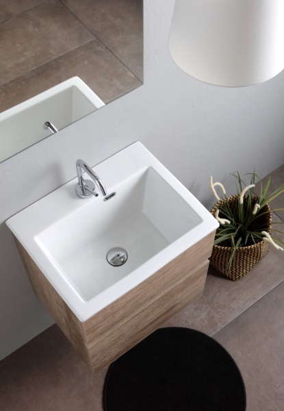 White Ceramic Laveria, тумба 50 см, с постирочной раковиной Rio, цвет дуб  MEWMOB50RA