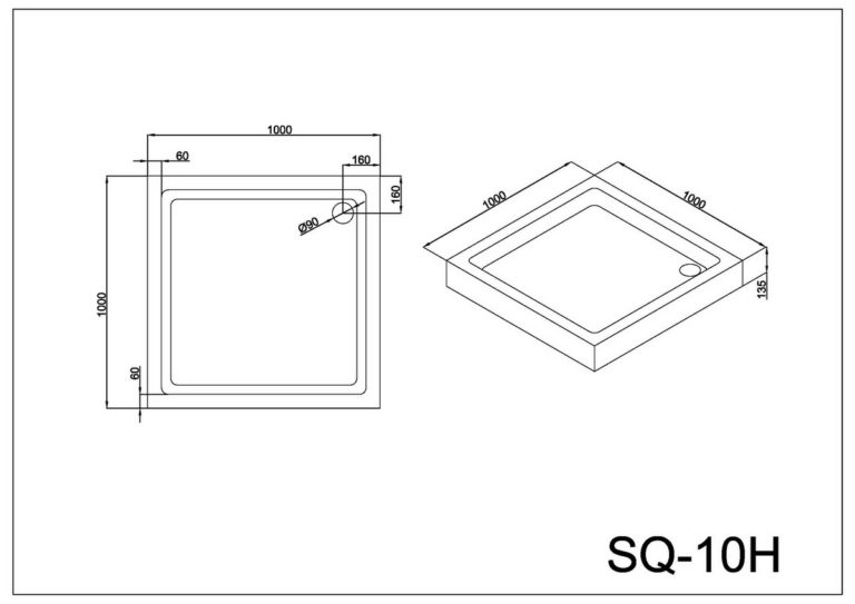 10HS000 Душевой поддон B&W SQ-10H (1000x1000x135)