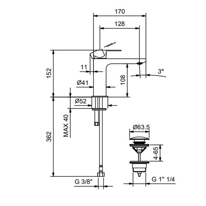 Fantini Myo Смеситель для раковины на 1 отв., цвет: хром 61 02 V604F