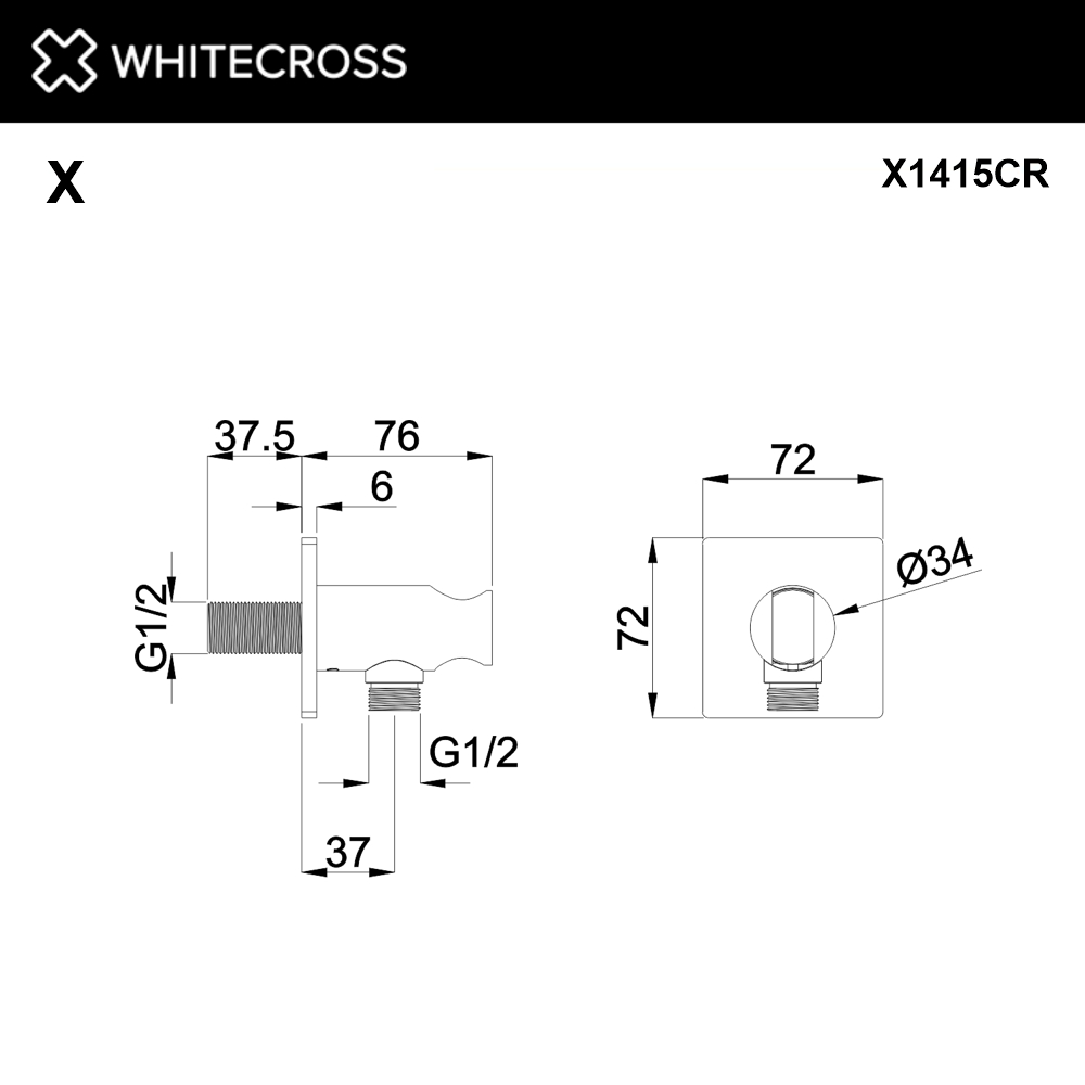 Угловой соединительный элемент с держателем лейки WHITECROSS X1415CR (хром)