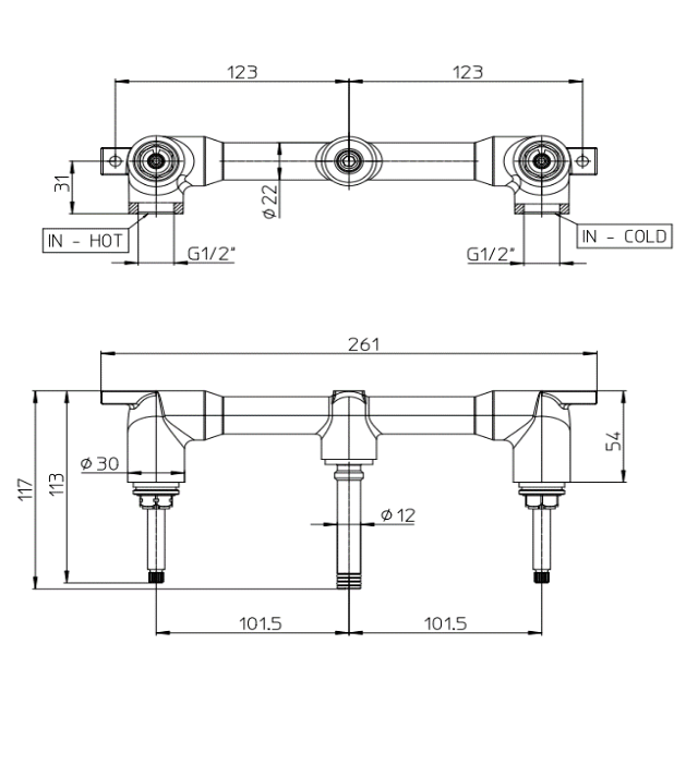 BOSSINI (PLY) Скрытая часть смесителя для раковины из стены на 3 отверстия Z00910