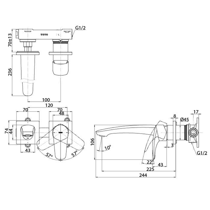 TLG09308R TOTO GM Смеситель для раковины встроенный , на 2 отв, цвет: хром