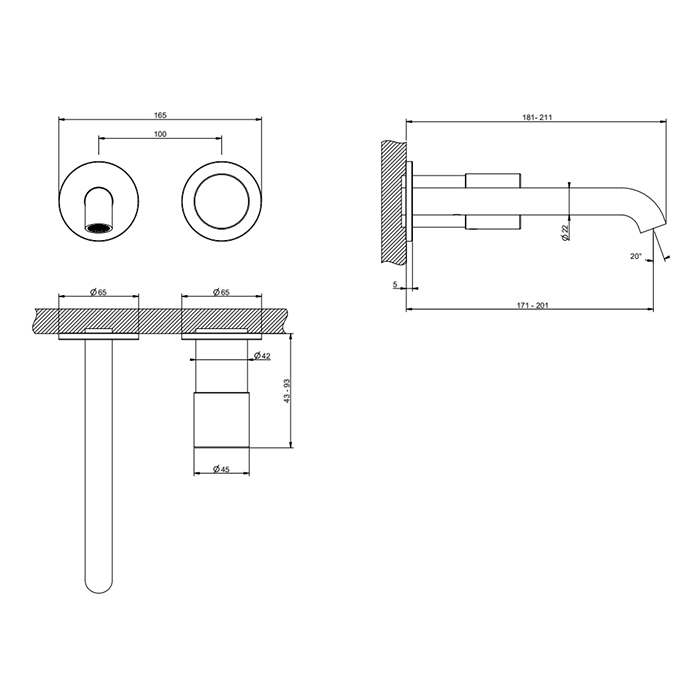 Gessi Habito Unito Смеситель для раковины,встраиваемый, излив: 18см., цвет: хром 70088#031