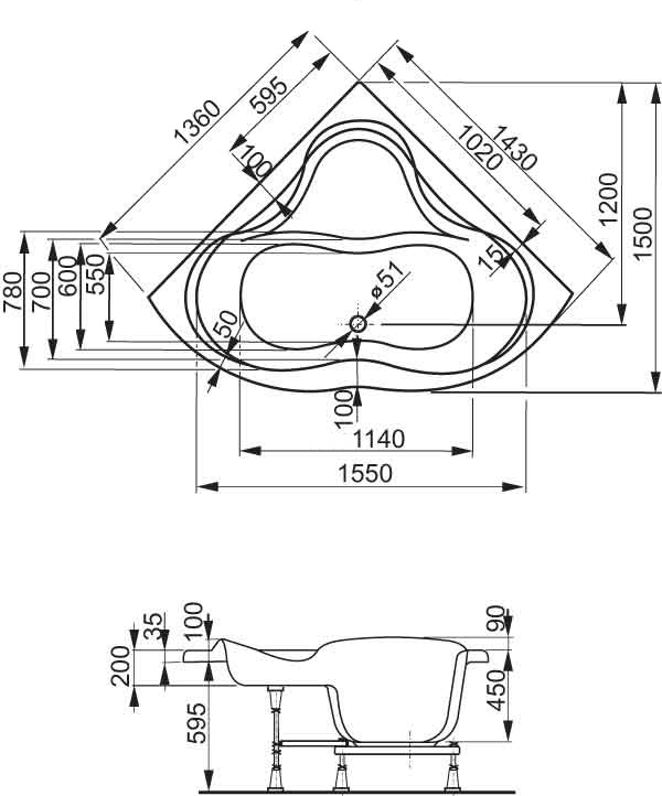 Акриловая ванна VAGNERPLAST IRIS 143