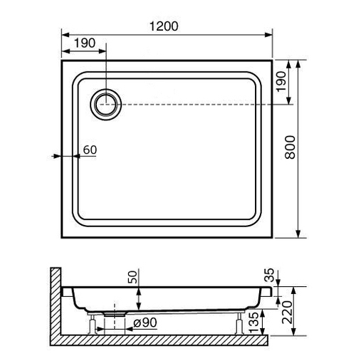 Душевой поддон прямоугольный RGW STYLE  800x1200