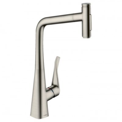 Hansgrohe Metris M71 Смеситель для кухни, на 1 отв, поворотный излив: 23.5см с вытяжным душем, 2jet, h: 33.3см, sBox, цвет: нержавейка 73816800