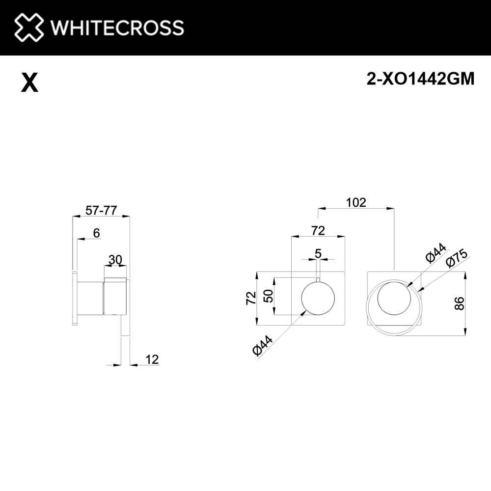 Внешняя часть смесителя для душа на 2 потребителя WHITECROSS XO1442GM (оружейная сталь)