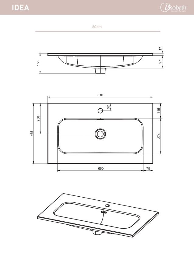 Visobath Idea, керамическая раковина 80 см, цвет белый глянцевый