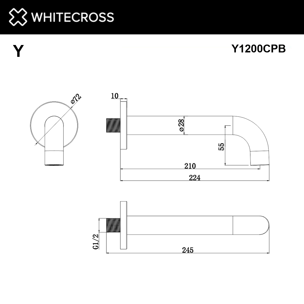 Излив настенный 210 мм WHITECROSS Y1200CPB (брашированная медь)