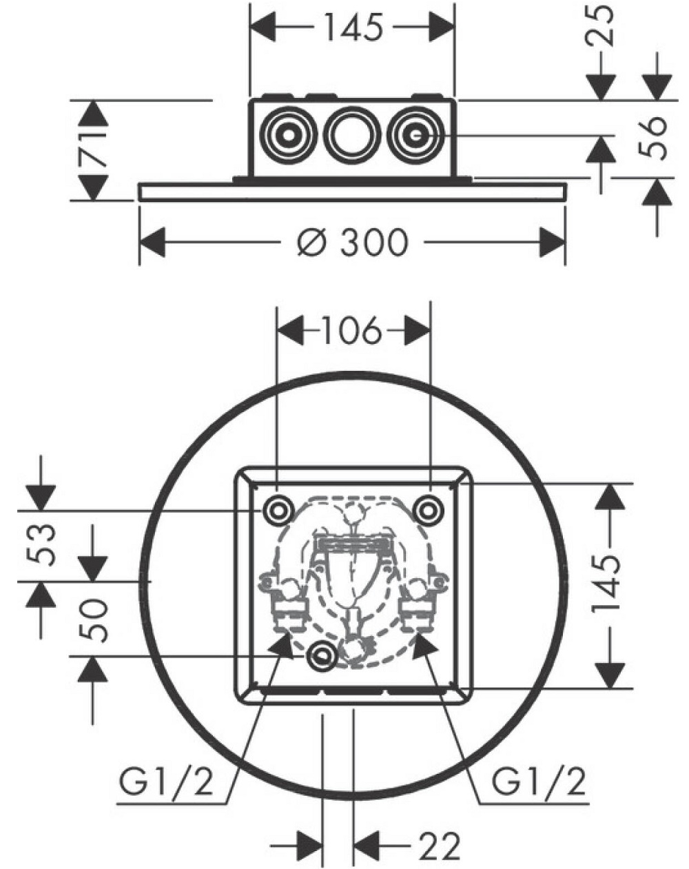 Тропический душ d300 Axor Showers 2 режима 35305000