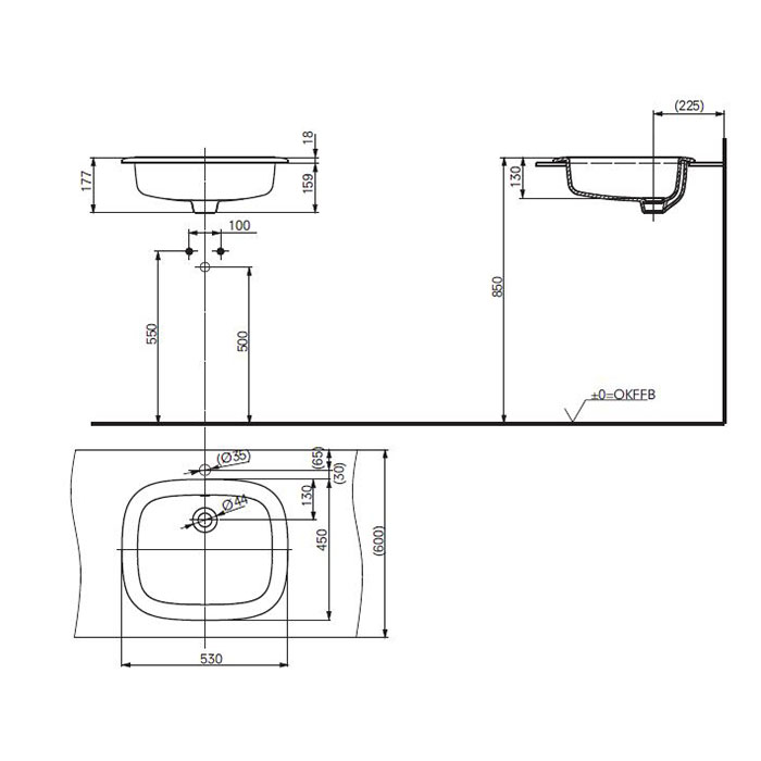 LW763Y#XW TOTO Public Раковина 53x45 см., полувстраиваемая, CeFiONtect, цвет: белый
