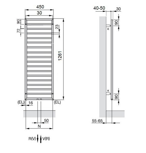 Полотенцесушитель водяной 450x1261 Zehnder Subway белый