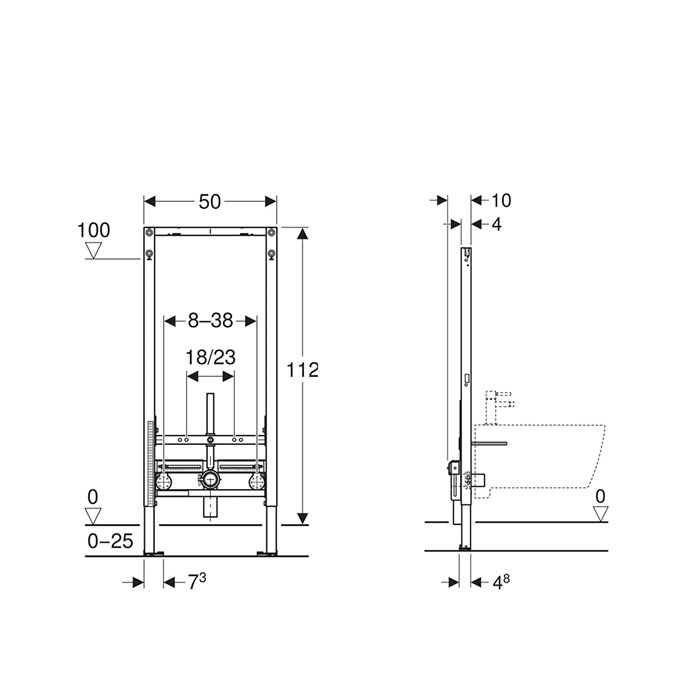 111.520.00.2 Geberit Duofix Инсталляция для биде, 112 см, универсальная: 50x10см