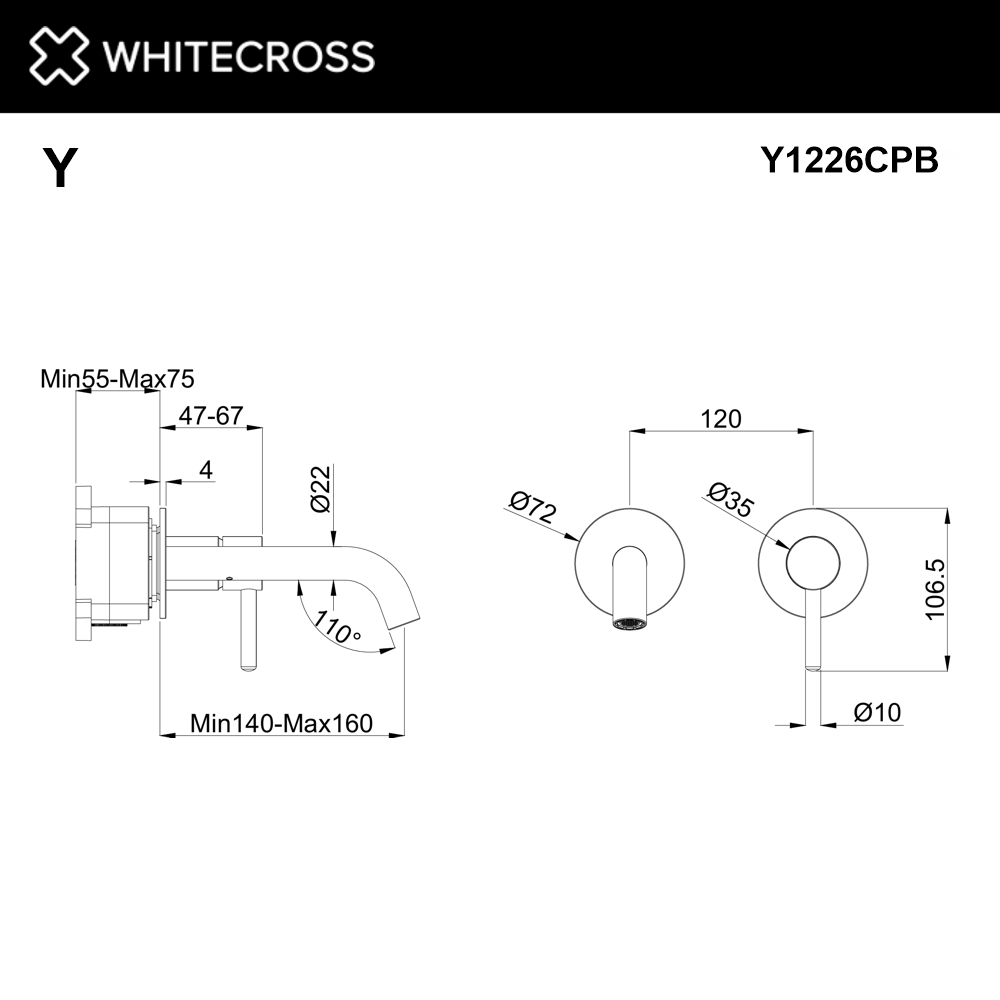 Смеситель для умывальника скрытого монтажа WHITECROSS Y1226CPB (брашированная медь)