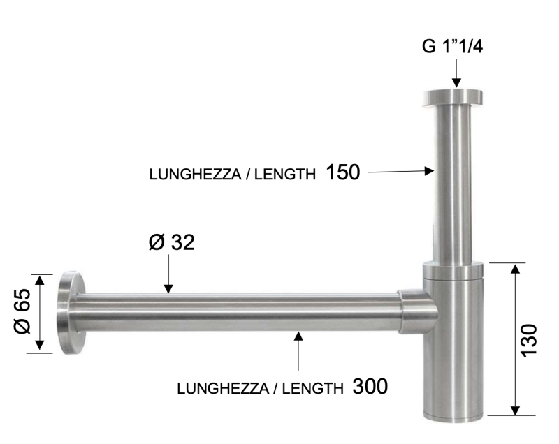 Сифон для раковины 1”1/4 Remer INOX SS958L, нержавеющая сталь