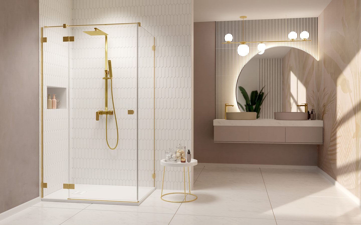 Прямоугольный душевой уголок 80X80 ESSENZA PRO BRUSHED GOLD KDJ золото брашированное