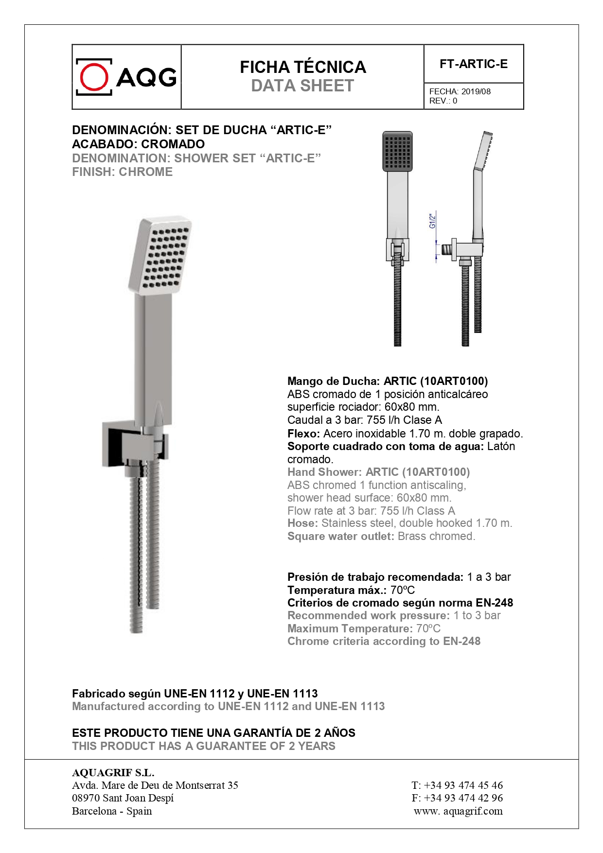 AQG Bold, душевой комплект EC316 на 3 потребителя, с квадратным изливом, с квадратным верхним душем 25х25 см и кронштейном 35 см, цвет хром 19BOLEC31602