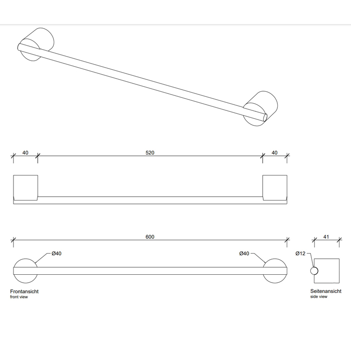975265 Decor Walther Black Stone HTE60 Полотенцедержатель 60см, подвесной, цвет: черный матовый / сталь матовая