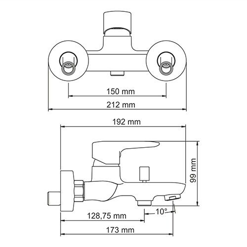 Vils 5601 Смеситель для ванны с коротким изливом Размеры (Ш/В/Г): 21,2х9,9х19,2 см