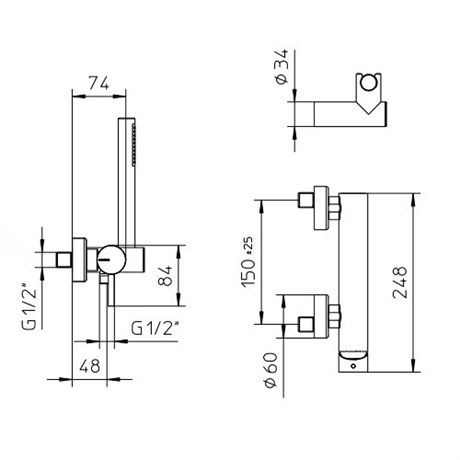 02201539 Palazzani Idrotech настенный смеситель для душа, 1/2", чёрный матовый