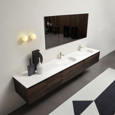Antonio Lupi Atelier Комплект мебели 2 раковины NUVOLA, зеркальным шкафом MANTRA, пеналом ATELIER, светильником BOLLA1, 90 см, цвет: Rovere thermo