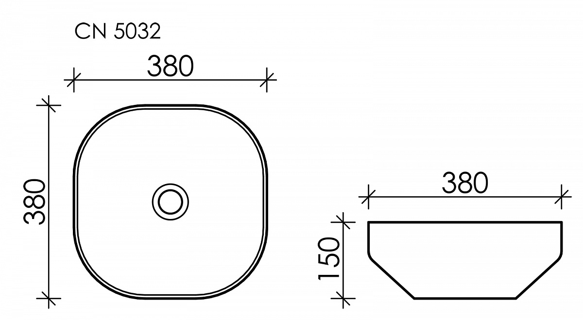 Умывальник чаша накладная квадратная Element 380*380*150мм