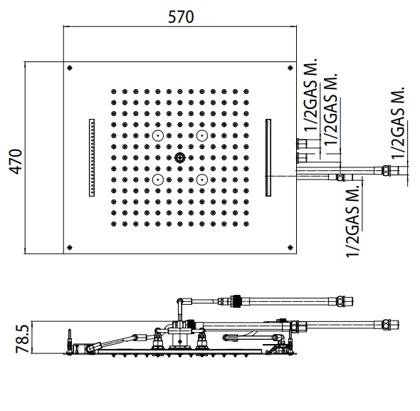 Потолочный тропический душ 57x47 см Bossini H38928