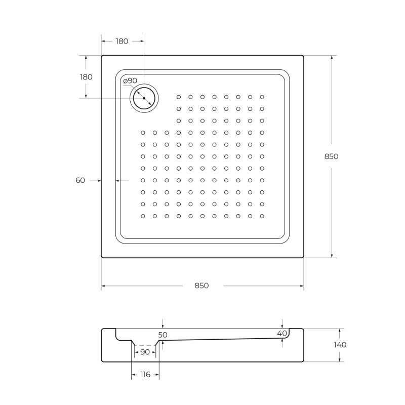 Cezares TRAY-A-A-85-15-W Акриловый поддон 850x850