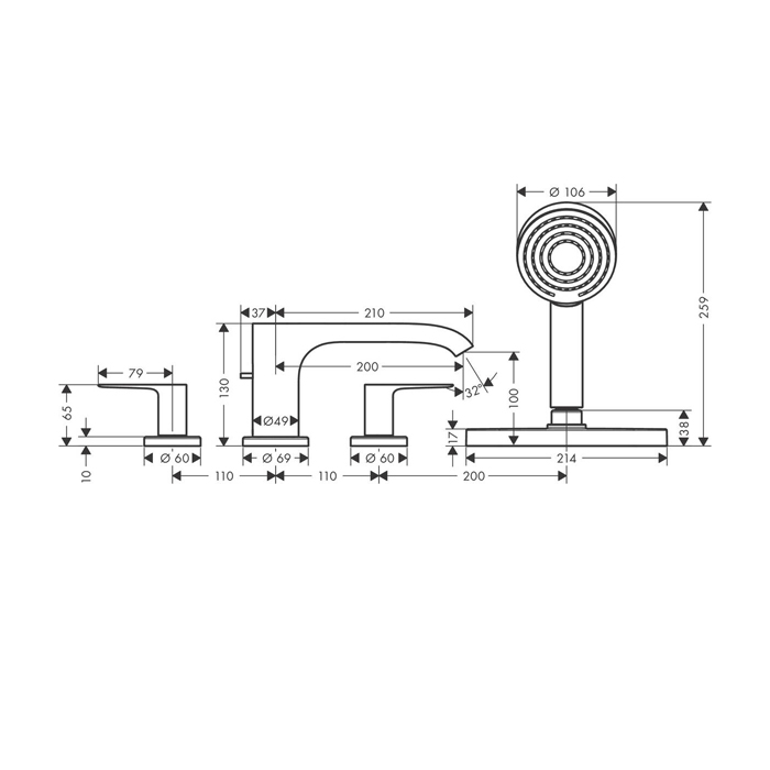 75444700 Hansgrohe Vivenis Смеситель на край ванны, на 4 отверстия, с sBox, цвет: матовый белый