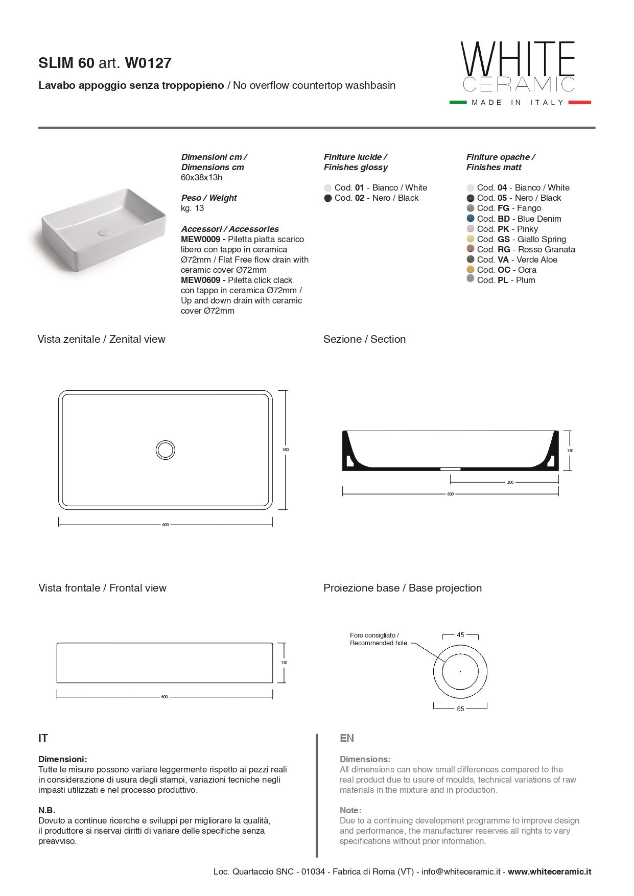 White Ceramic Slim, накладная прямоугольная раковина 60x38x13h см, цвет черный матовый