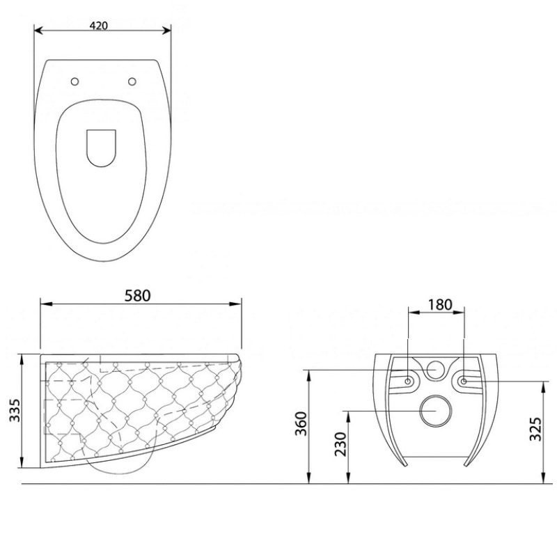 Унитаз подвесной AET Glass S565T0R0V1100G декор золото