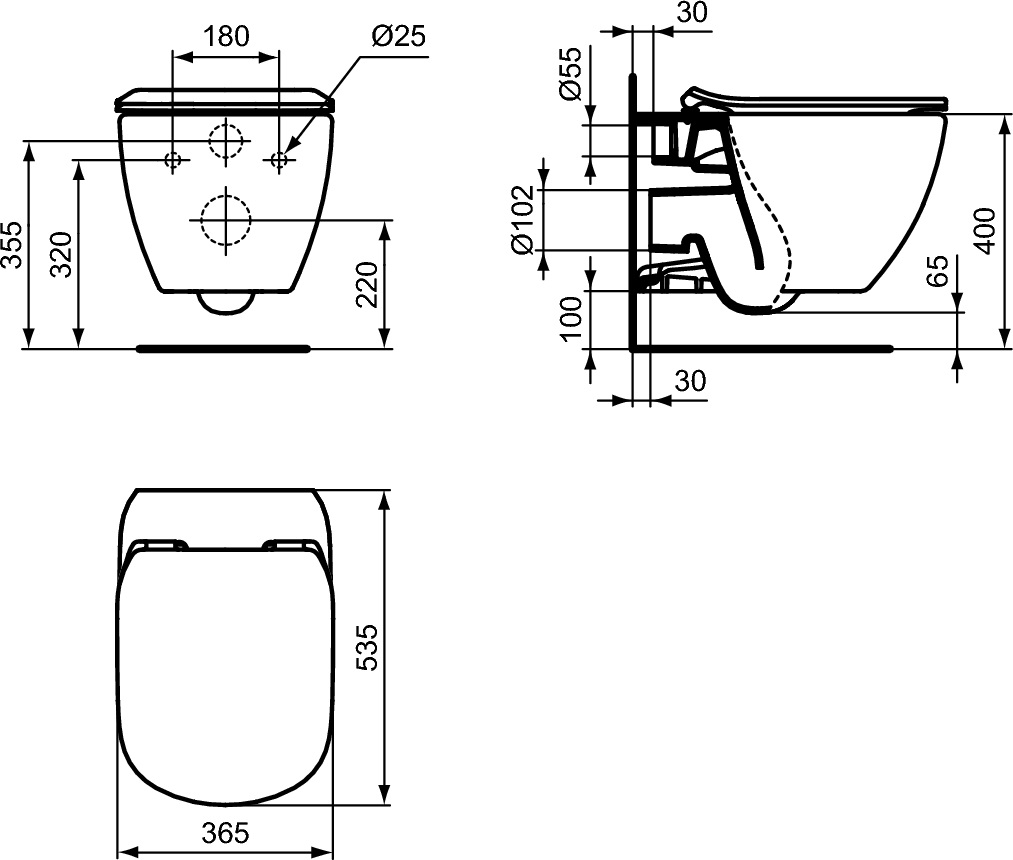 TT00001 комплект TESI AquaBlade® Подвесной унитаз 53 см. c тонким сиденьем