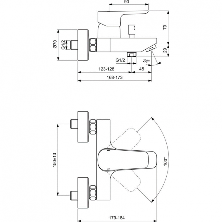 Настенный смеситель для ванны/душа Ideal Standard CERAPLAN III B0718AA