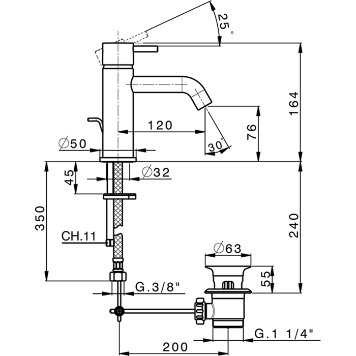 CISAL Less New Смеситель для раковины, черный матовый LN00051040