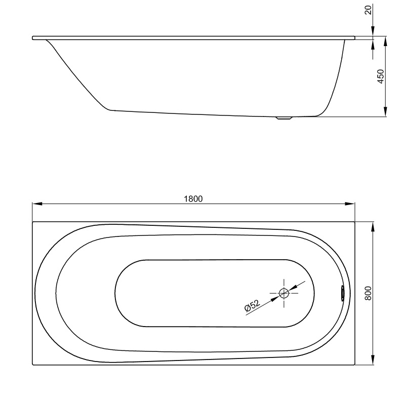 Ванна стальная 180x80 Bette Comodo 1251-035 черный матовый